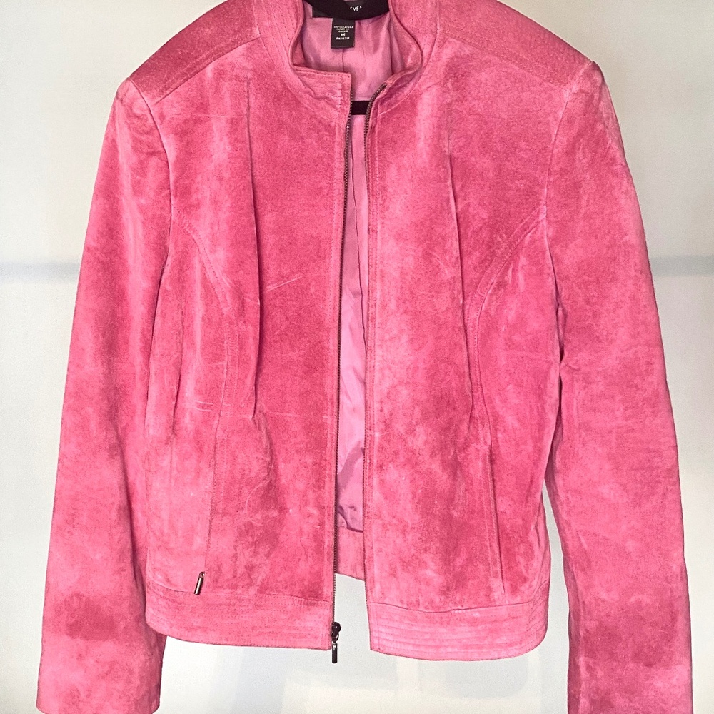 Bright Pink Suede Vintage Bomber Jacket M